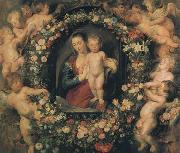 Peter Paul Rubens Madonna and Child with Garland of Flowers and Putti (mk01) oil painting reproduction
